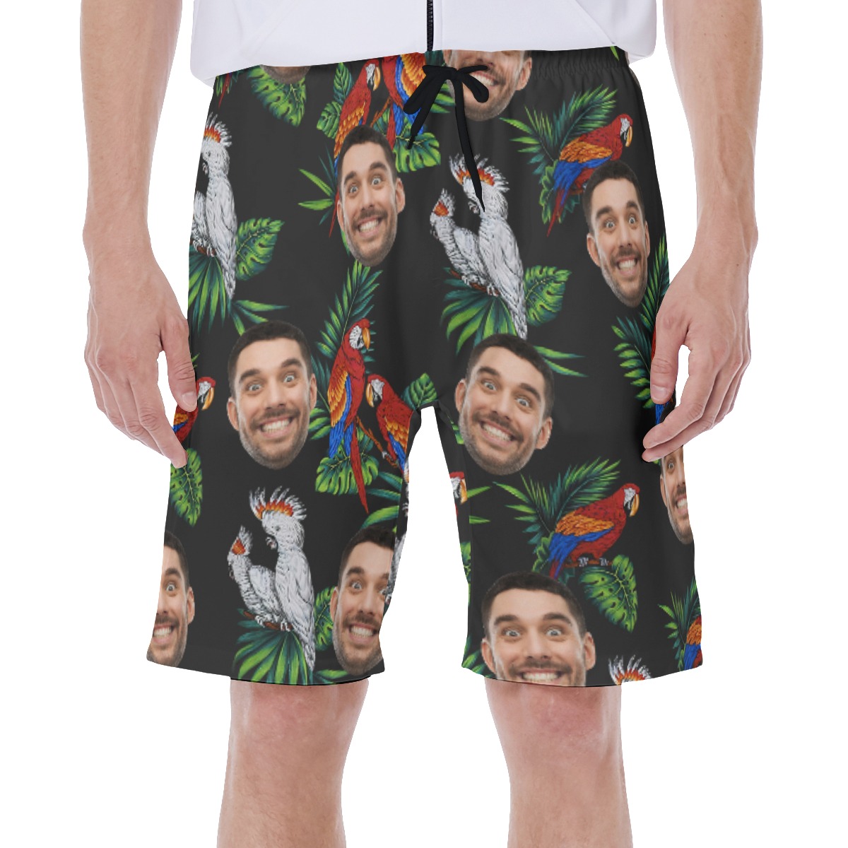 Custom Face Black Parrot Men's Hawaiian Shorts - variant image 1