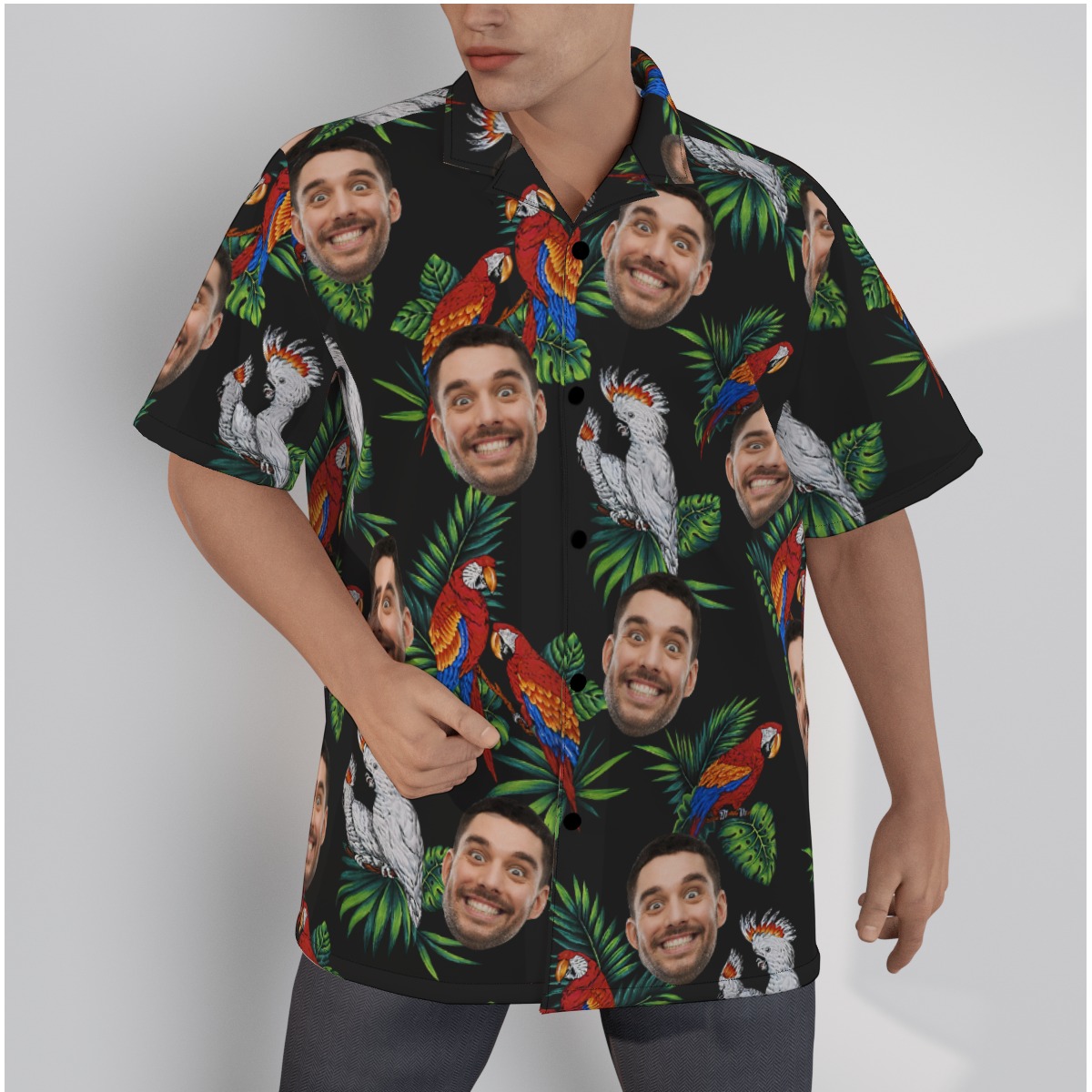 Custom Black Parrot Men's Hawaiian Shirt With Face - variant image 1