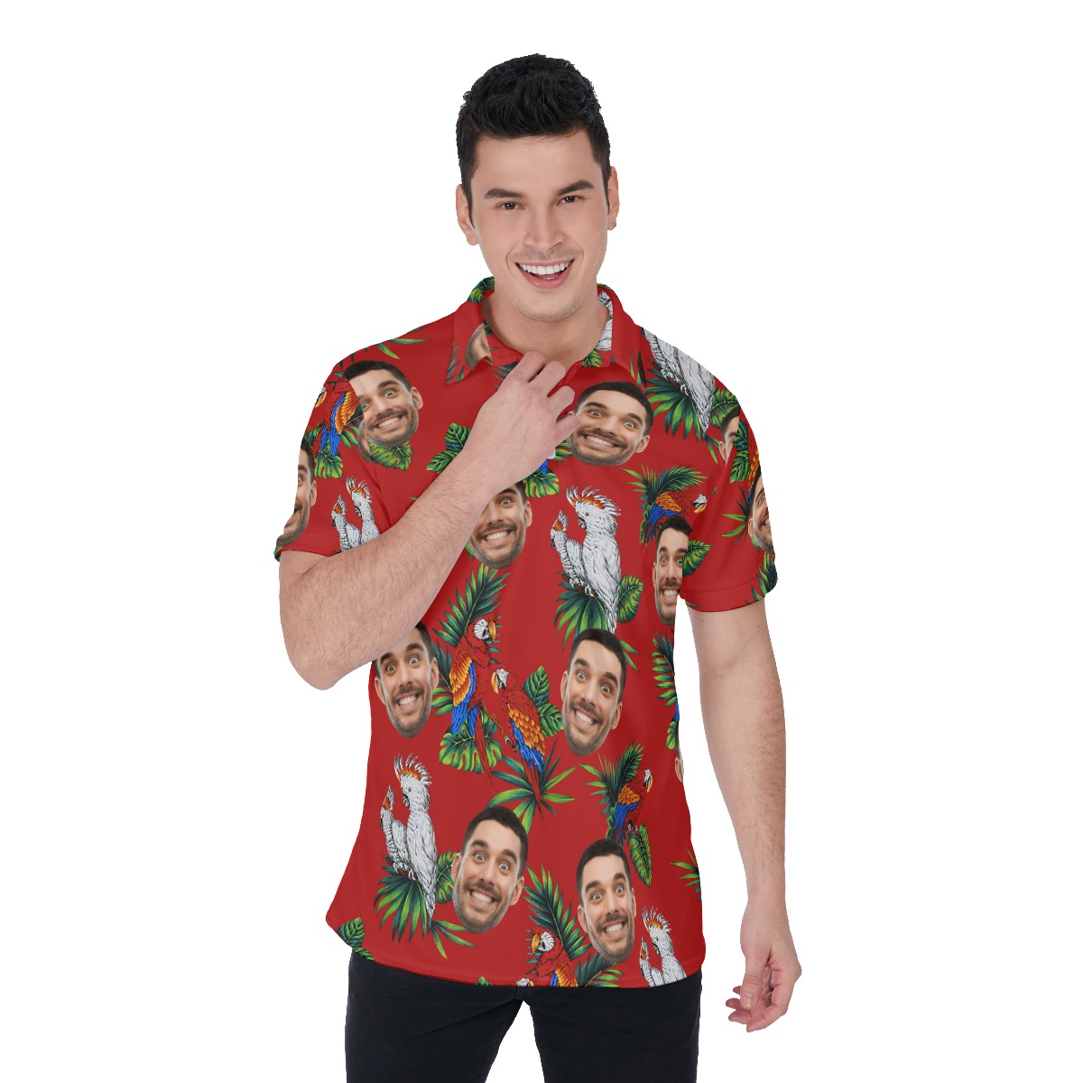 Custom Red Parrot Hawaiian Polo Shirt With Multiple Faces - variant image 1