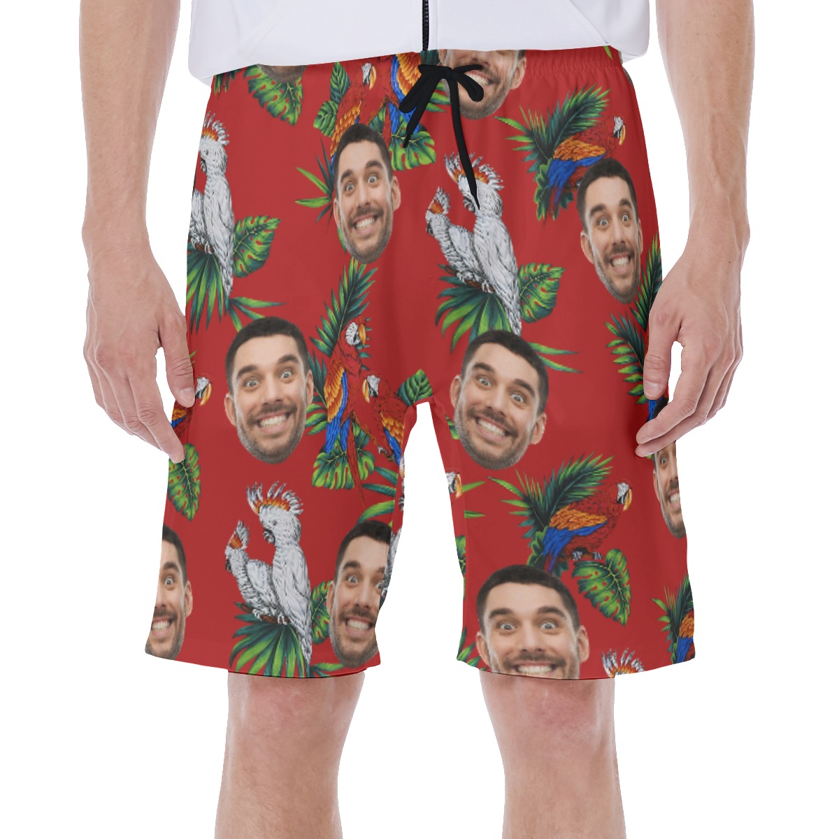 Custom Red Parrot Swim Trunks With Multiple Faces - variant image 1