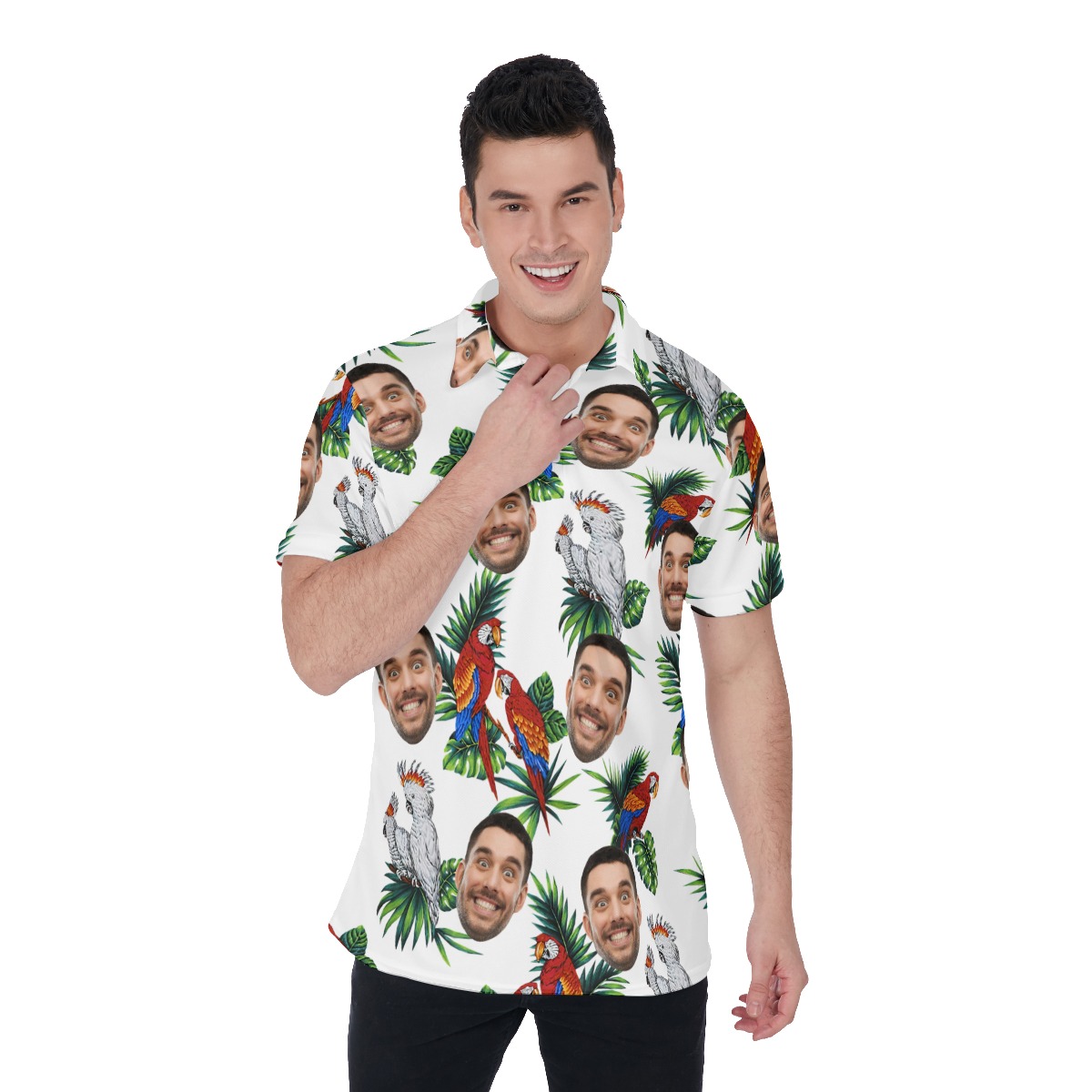 Parrot Custom White Polo Shirt With Multiple Face - variant image 1