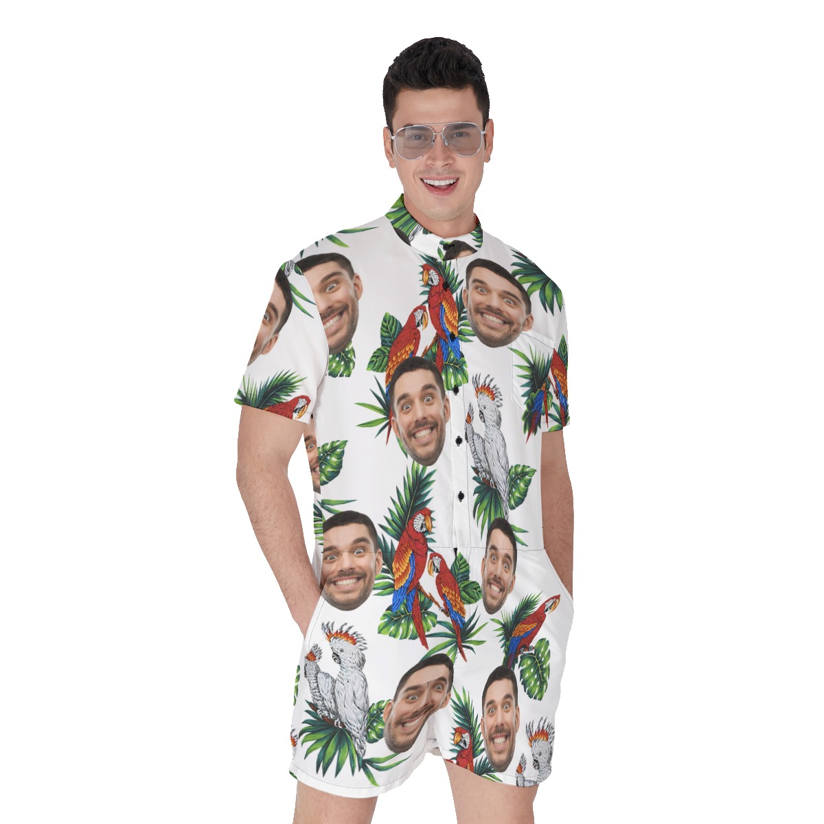 Custom Face Parrot Men's Hawaiian Romper - variant image 1