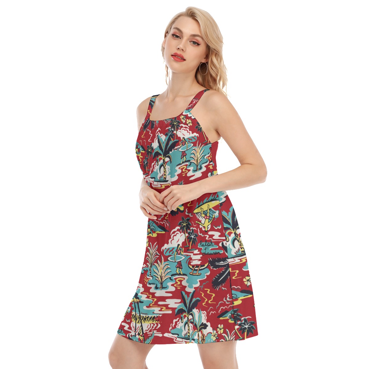 Red Summer Beach Hawaiian Dress For Vacation
