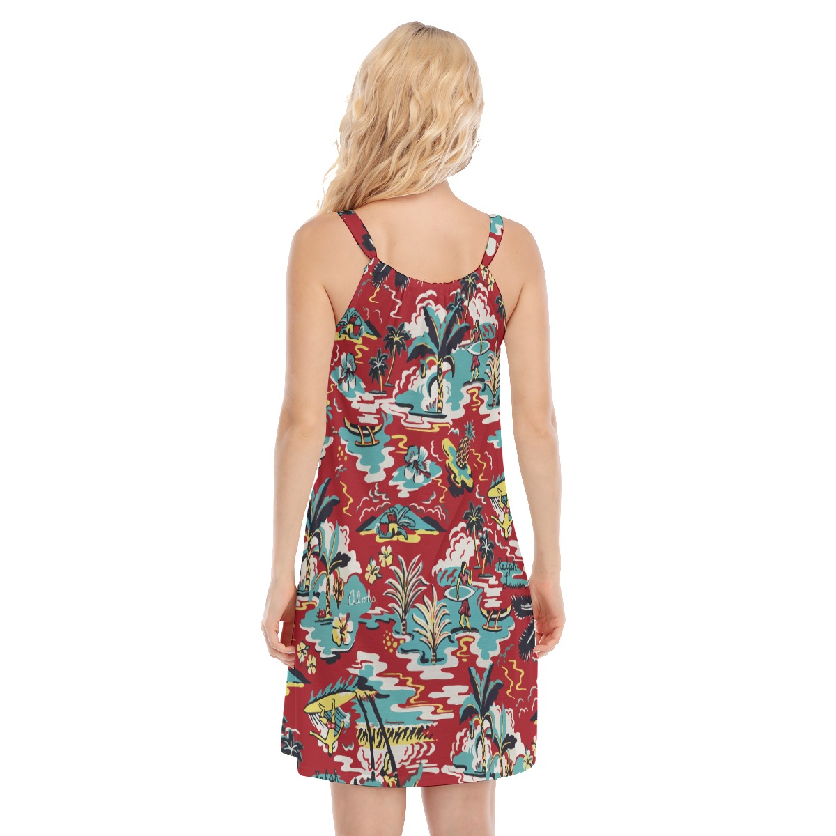 Red Summer Beach Hawaiian Dress For Vacation