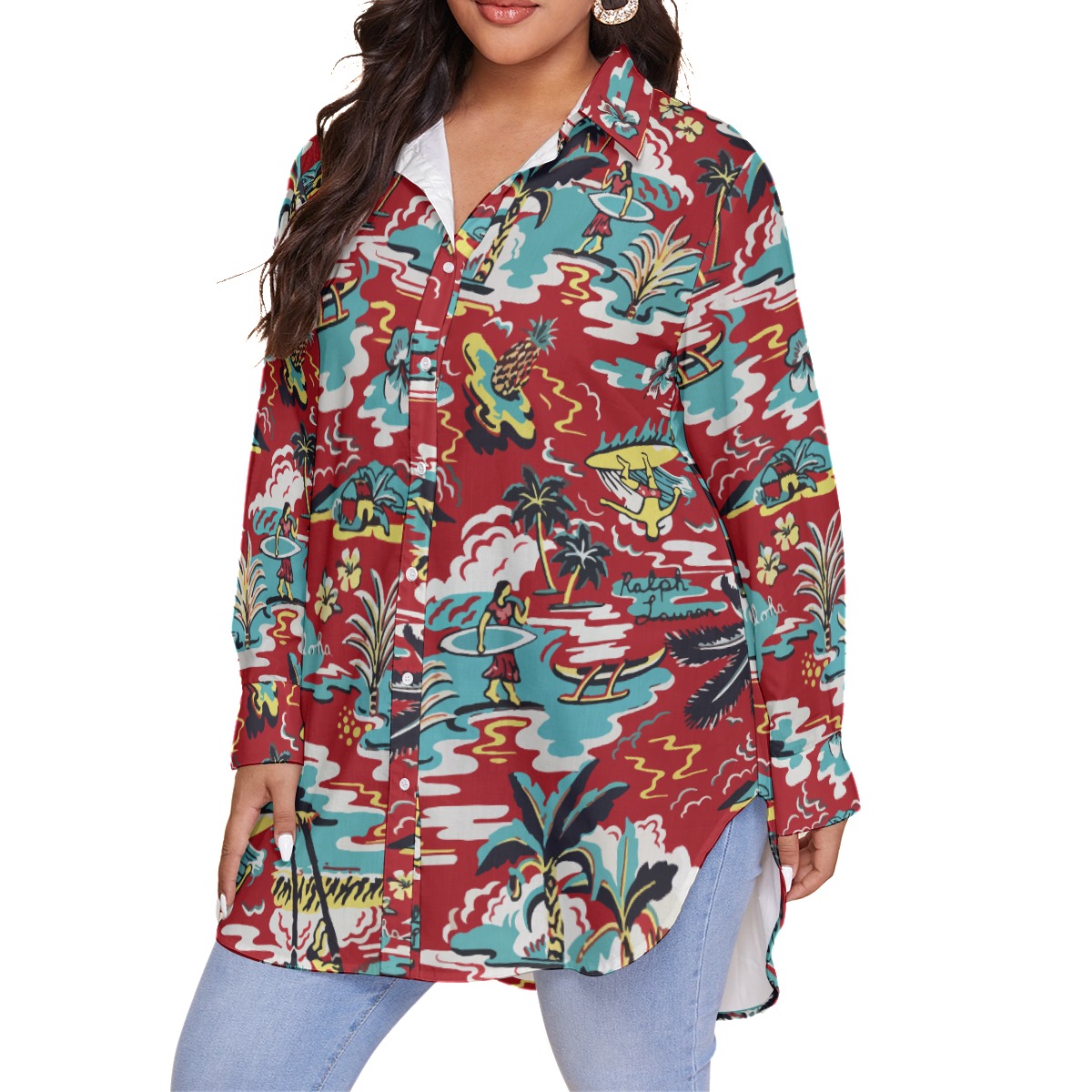 Red Aloha Life Plus Size Hawaiian Shirts For Women
