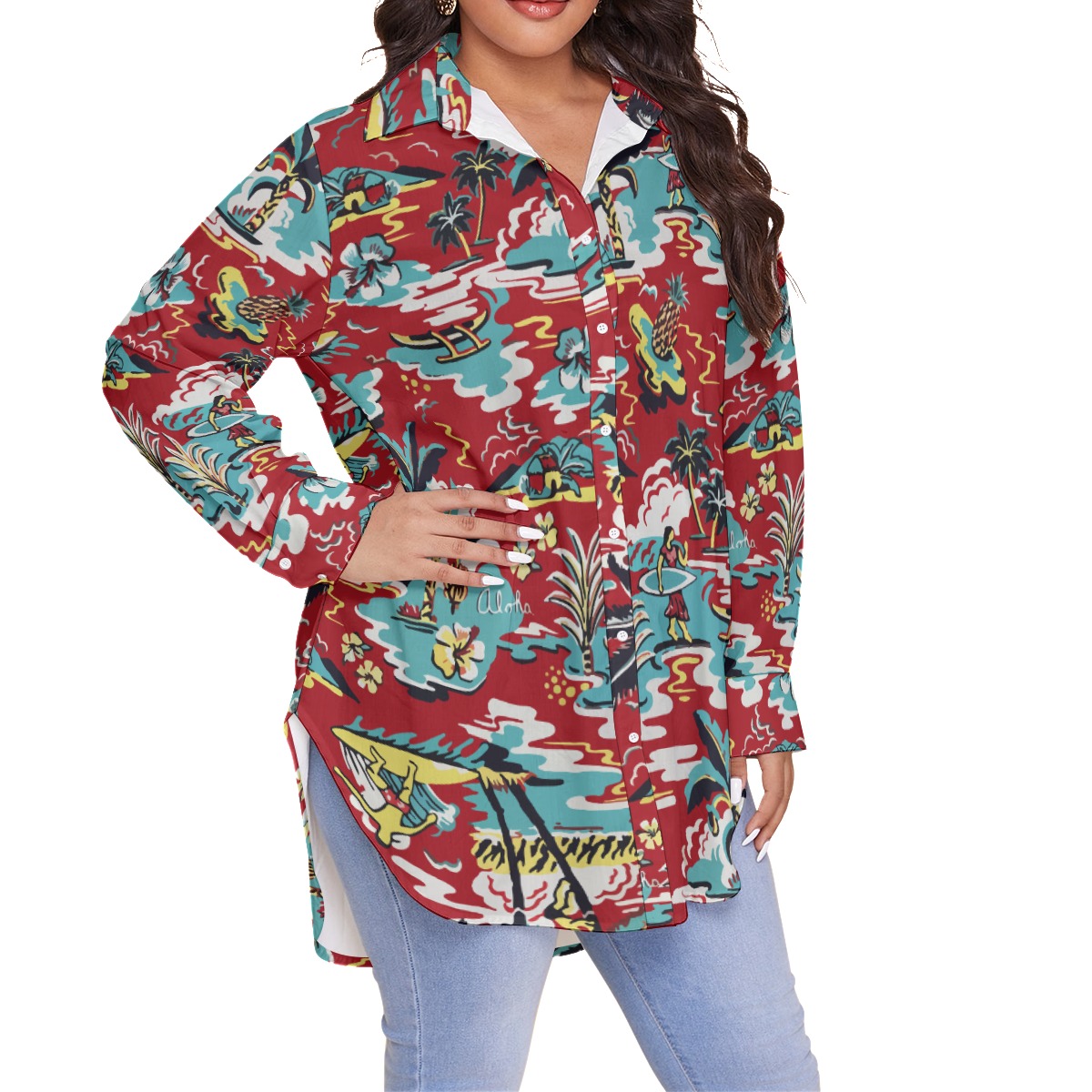 Red Aloha Life Plus Size Hawaiian Shirts For Women