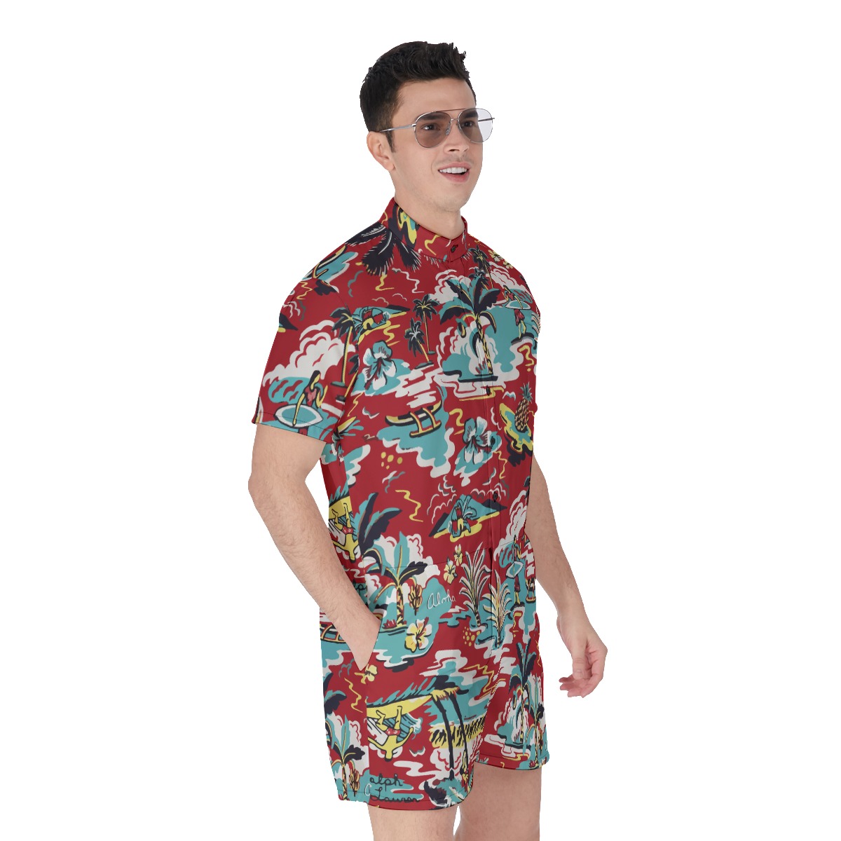 Red Aloha Beach Men's Hawaiian Romper