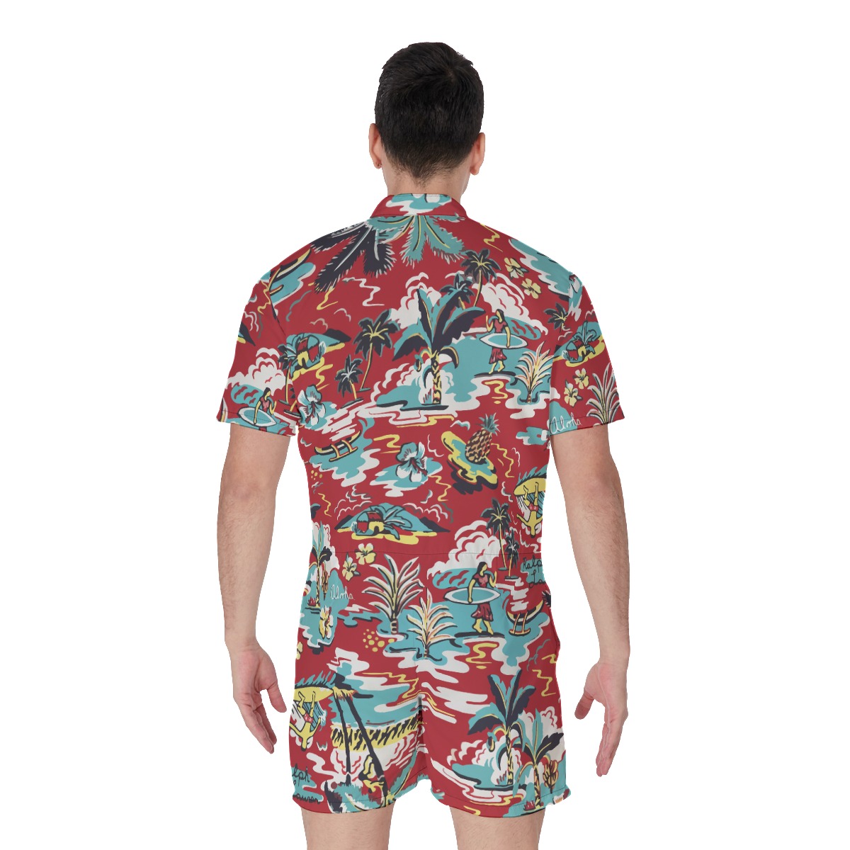 Red Aloha Beach Men's Hawaiian Romper