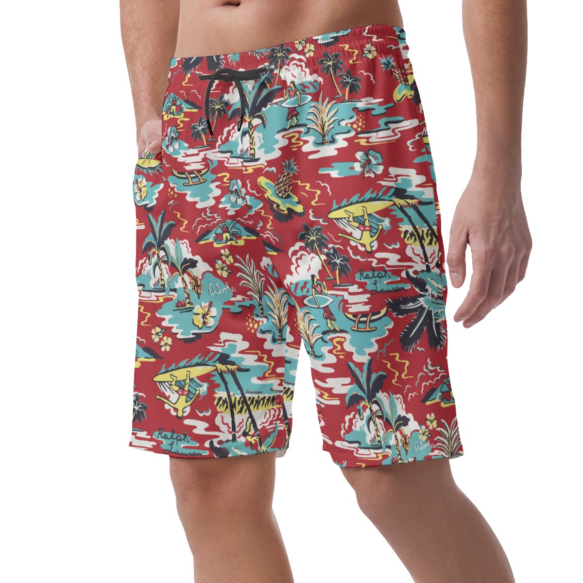Men's Red Summer Aloha Beach Shorts