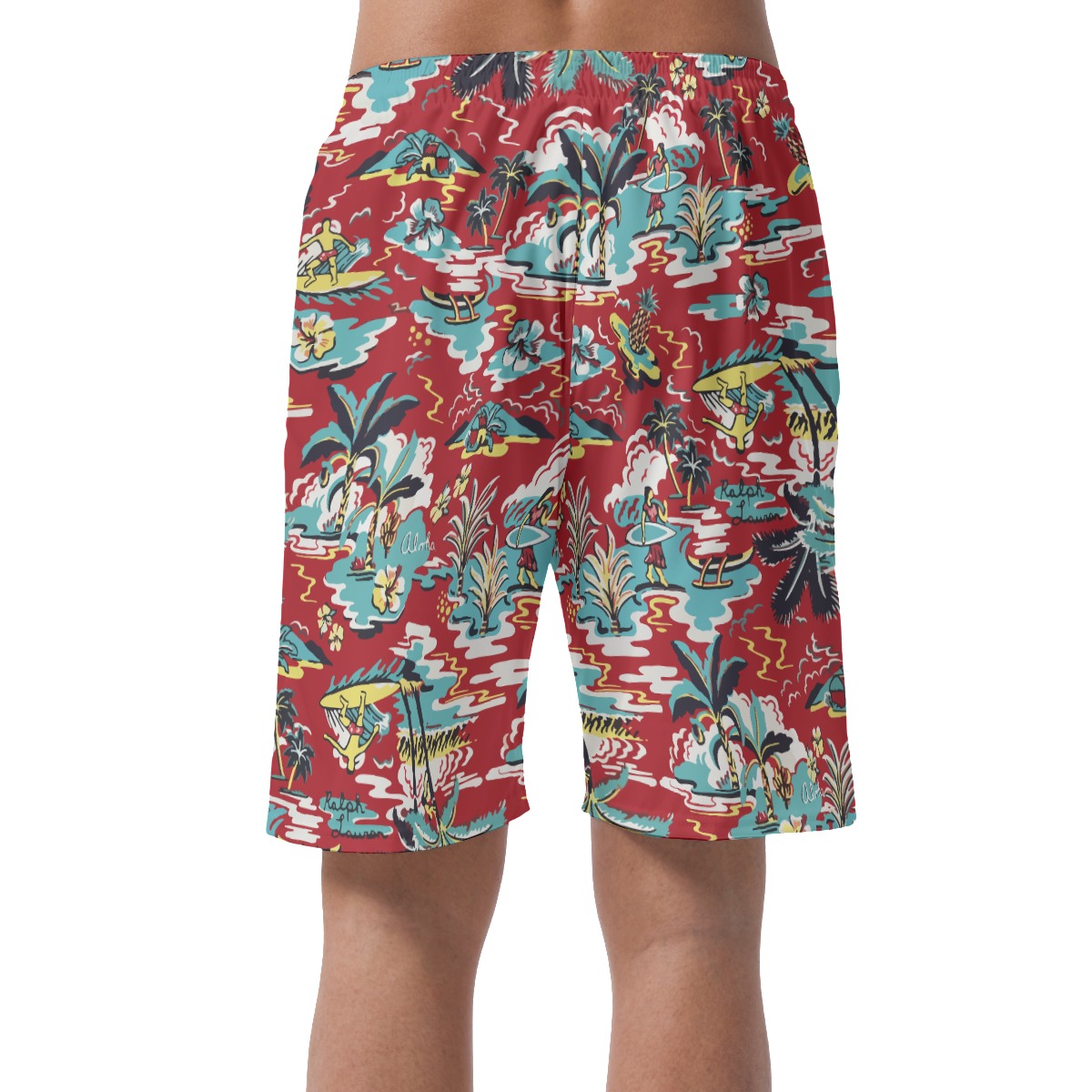 Men's Red Summer Aloha Beach Shorts