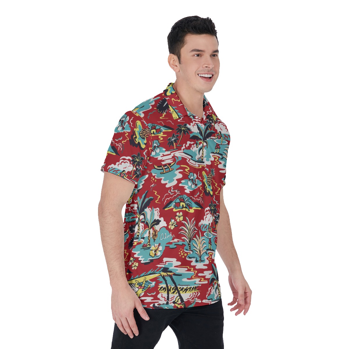 Men's Red Hawaiian Polo Shirt For Summer