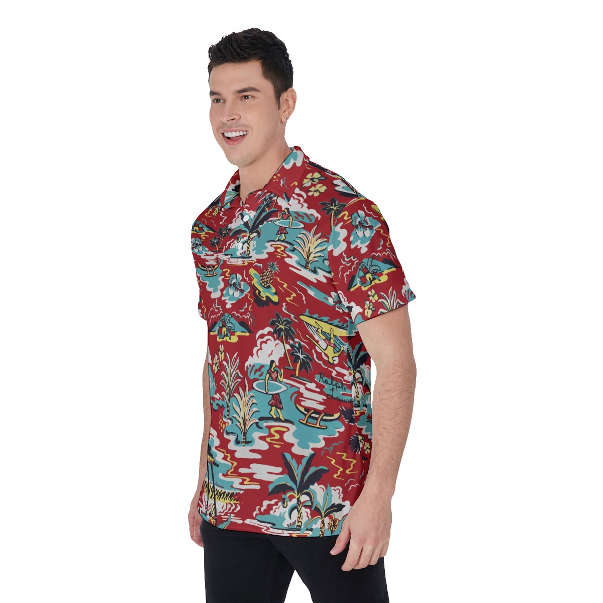 Men's Red Hawaiian Polo Shirt For Summer