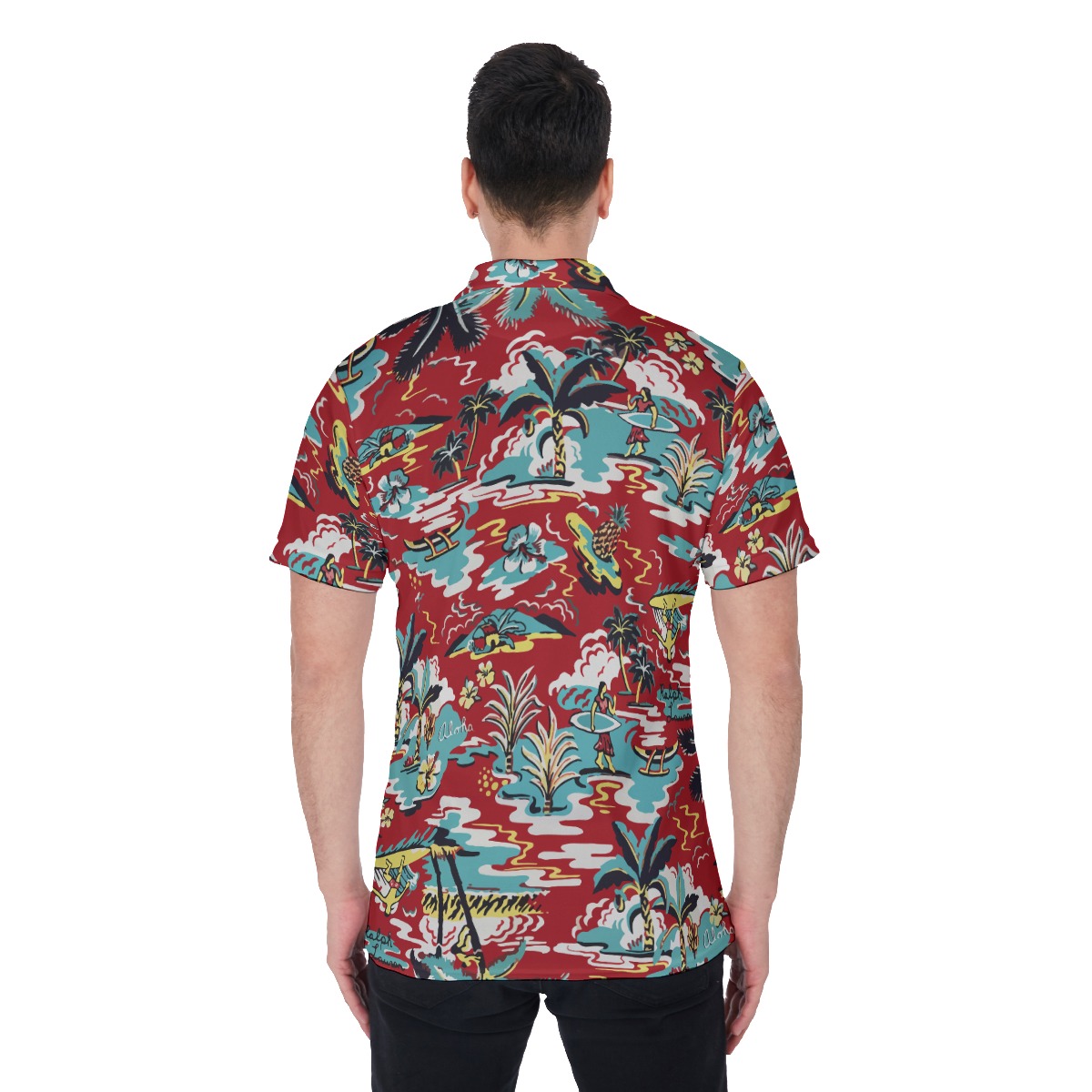 Men's Red Hawaiian Polo Shirt For Summer