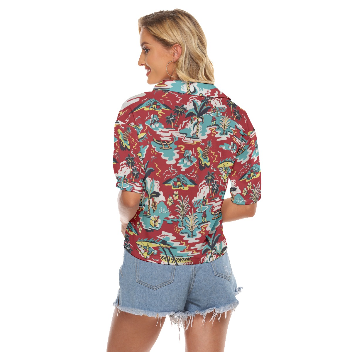 Women's Red Hawaiian Cropped Shirt