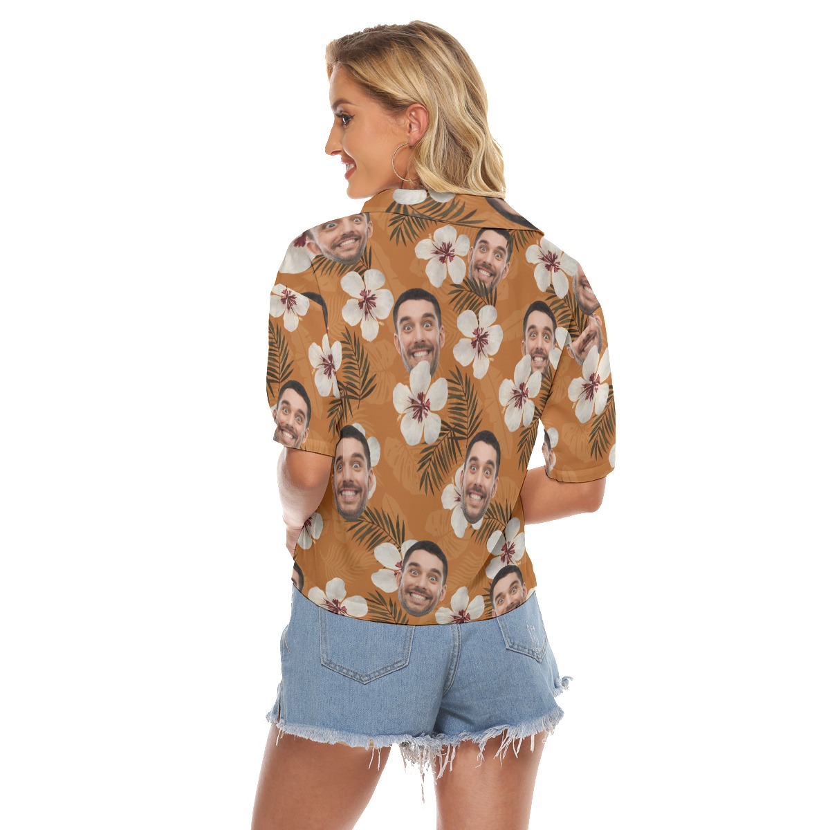 Funny Custom Face Floral Hawaiian Crop Top Shirt For Women