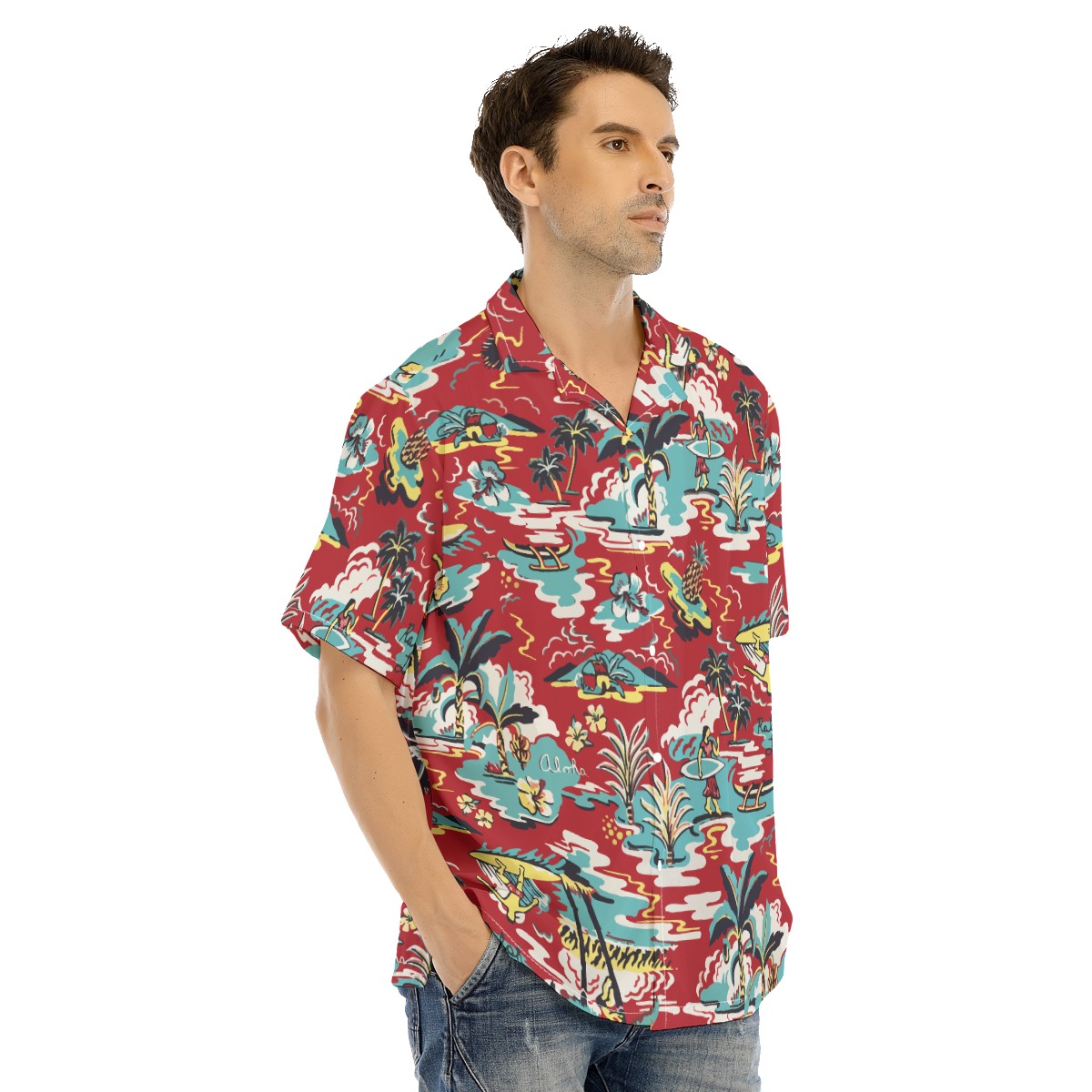 Men's Red Printed Hawaiian Shirts