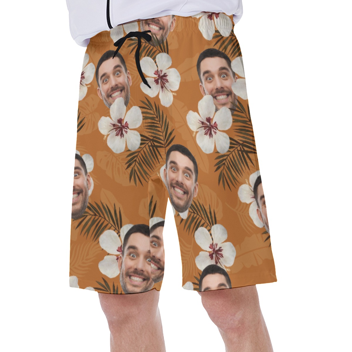 Floral Orange Hawaiian Swim Trunks With Custom Face