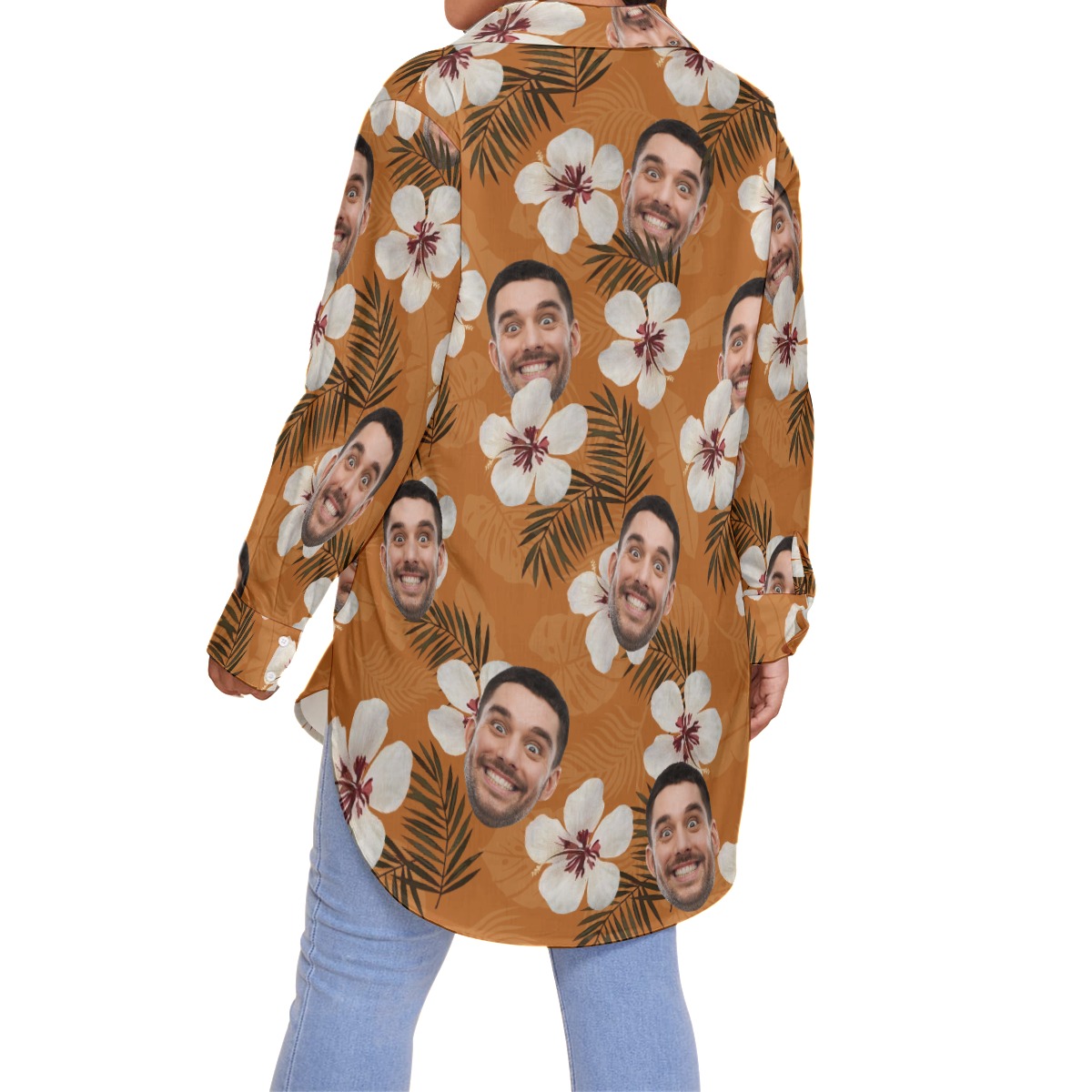 Custom Face Floral Hawaiian Oversized Shirt For Women