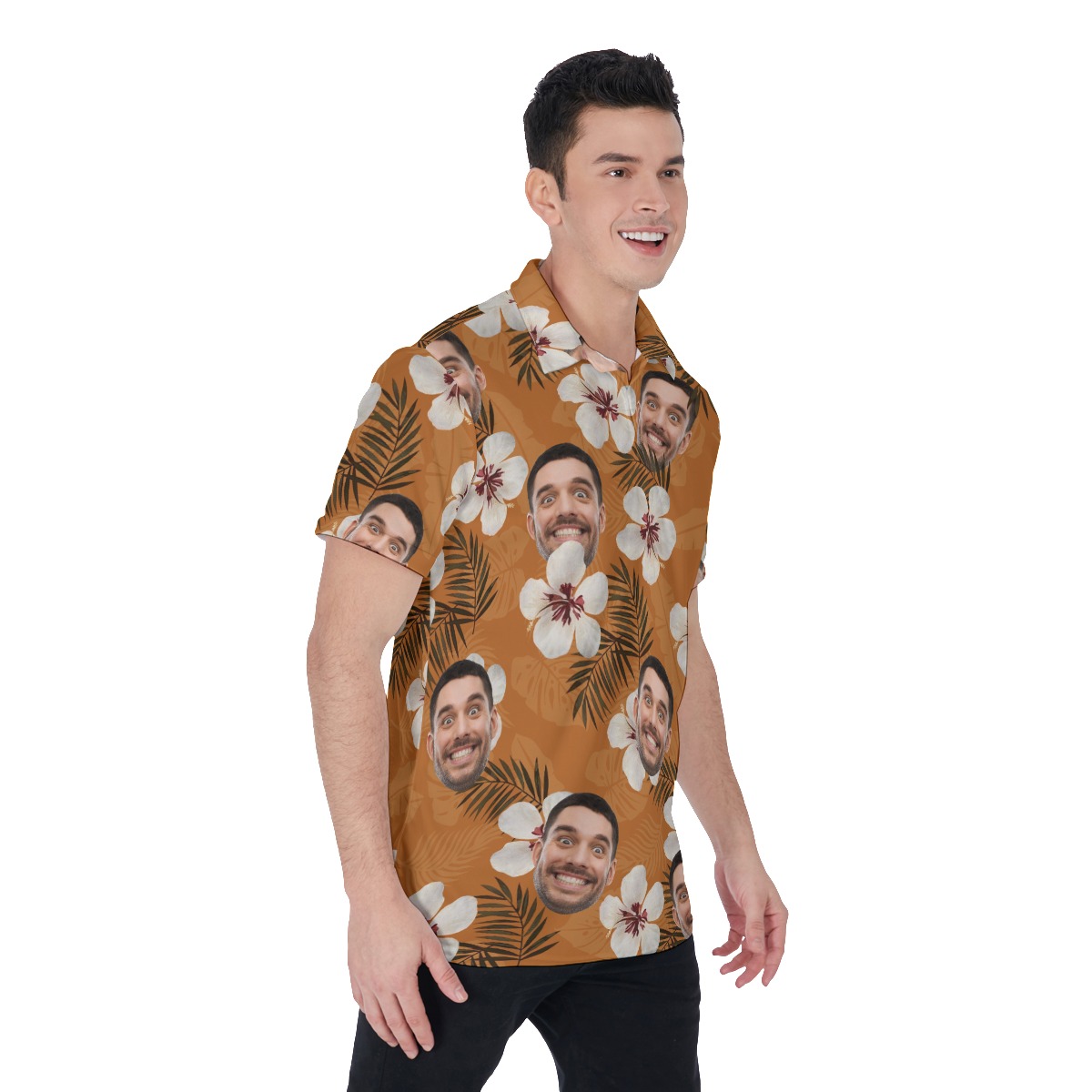 Floral Custom Face Men's Hawaiian Polo Shirt