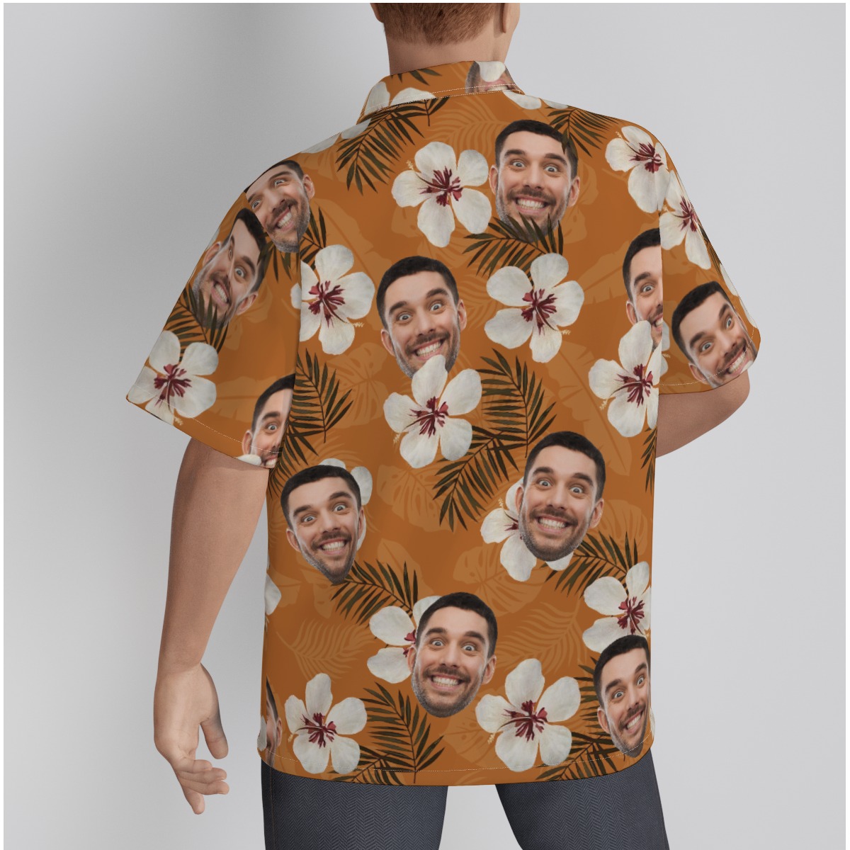 Custom Face Floral Orange Hawaiian Shirt