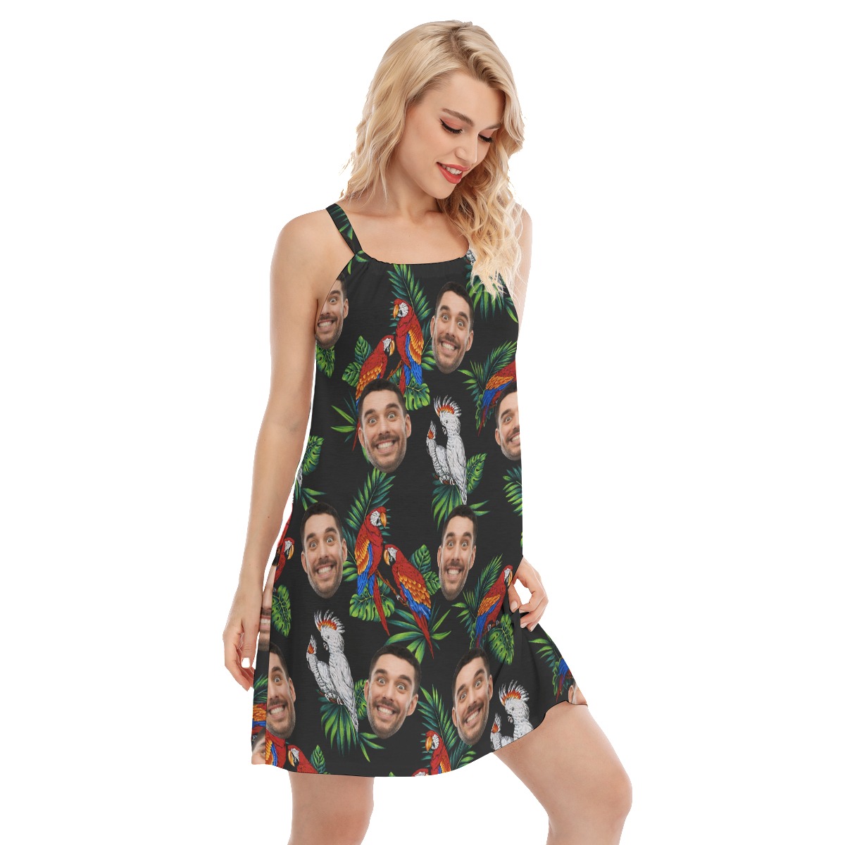 Custom Face Parrot Black Women's Cami Dress