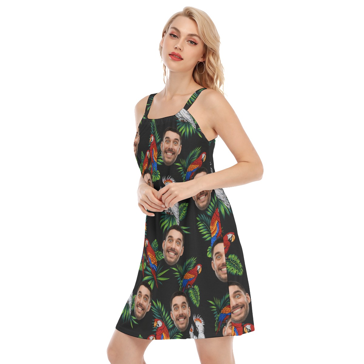 Custom Face Parrot Black Women's Cami Dress