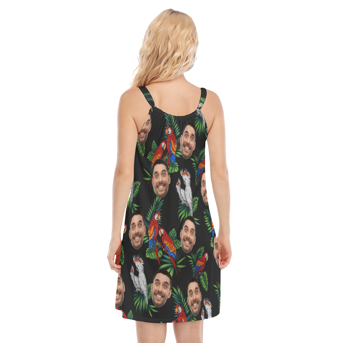 Custom Face Parrot Black Women's Cami Dress