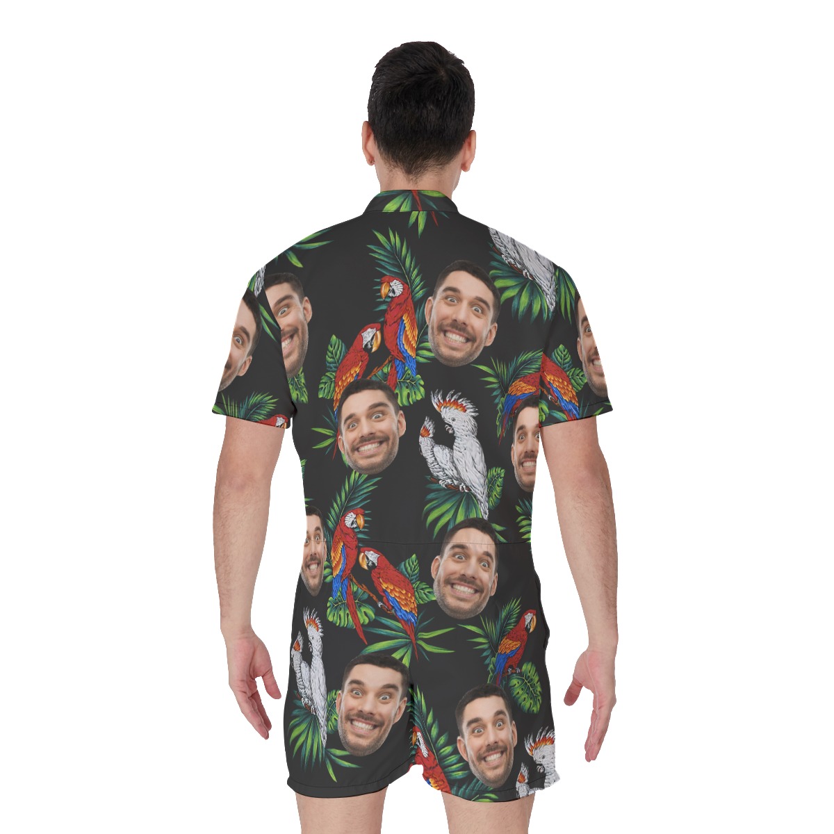 Custom Face Parrot Black Men's Hawaiian Romper