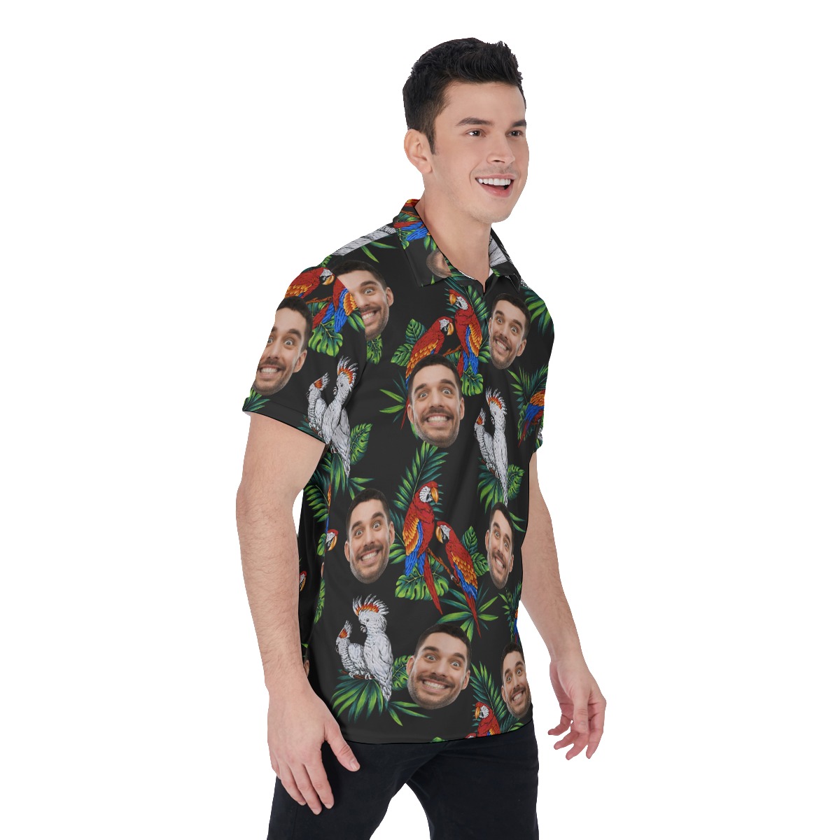 Custom Black Parrot Men's Polo Shirt With Face