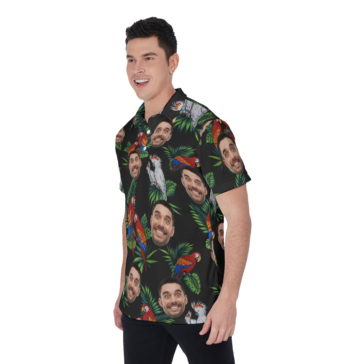 Custom Black Parrot Men's Polo Shirt With Face
