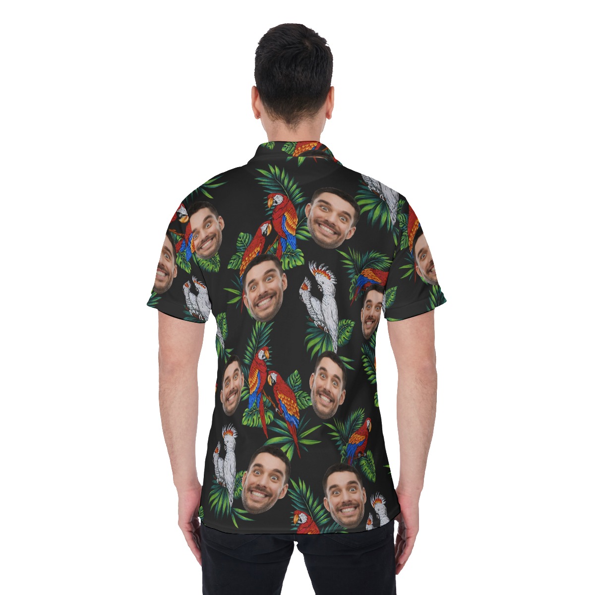 Custom Black Parrot Men's Polo Shirt With Face