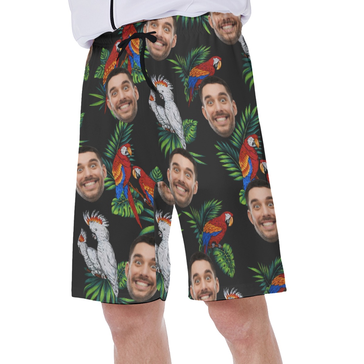 Custom Face Black Parrot Men's Hawaiian Shorts