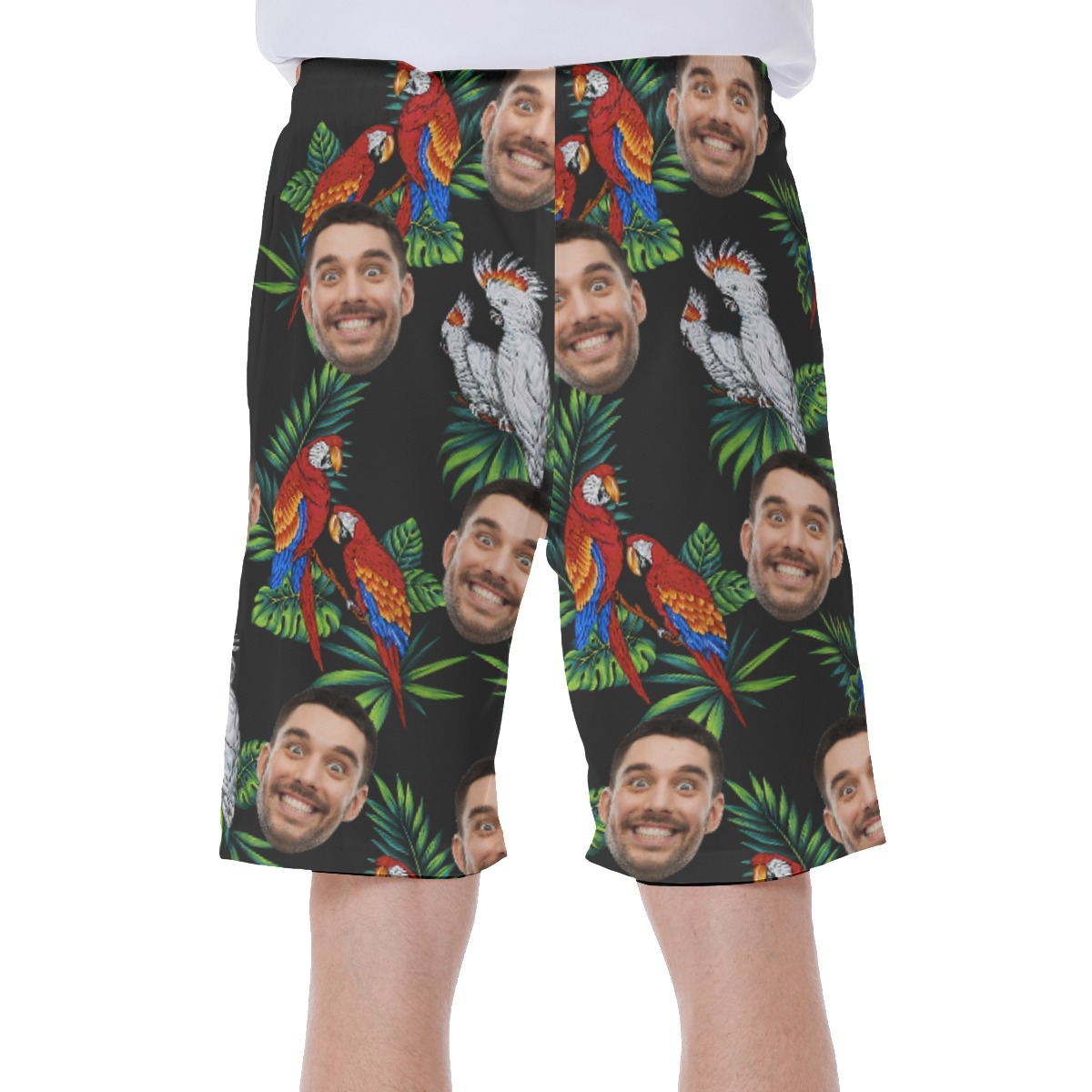 Custom Face Black Parrot Men's Hawaiian Shorts