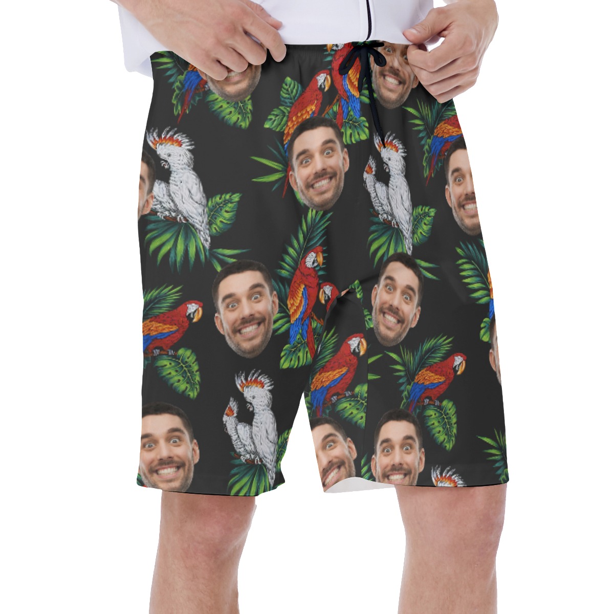 Custom Face Black Parrot Men's Hawaiian Shorts