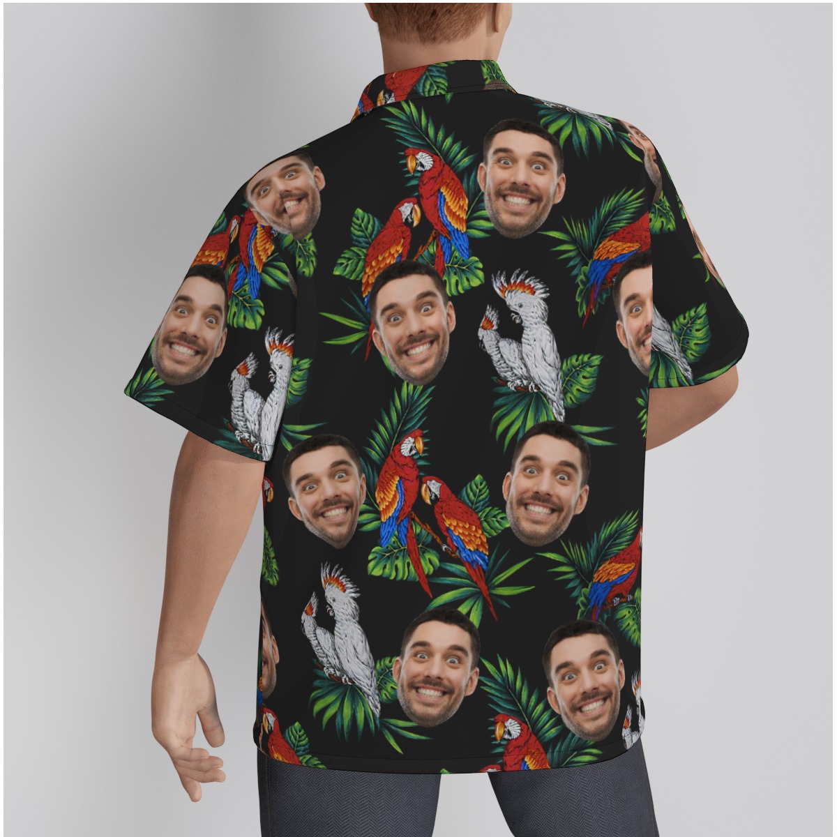 Custom Black Parrot Men's Hawaiian Shirt With Face