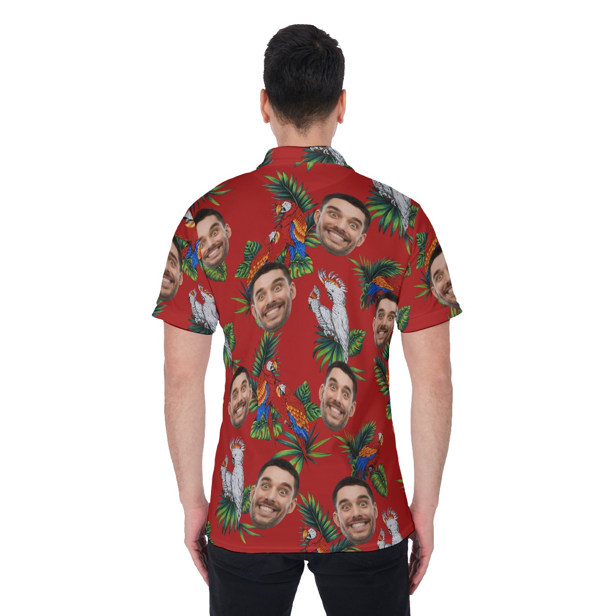 Custom Red Parrot Hawaiian Polo Shirt With Multiple Faces