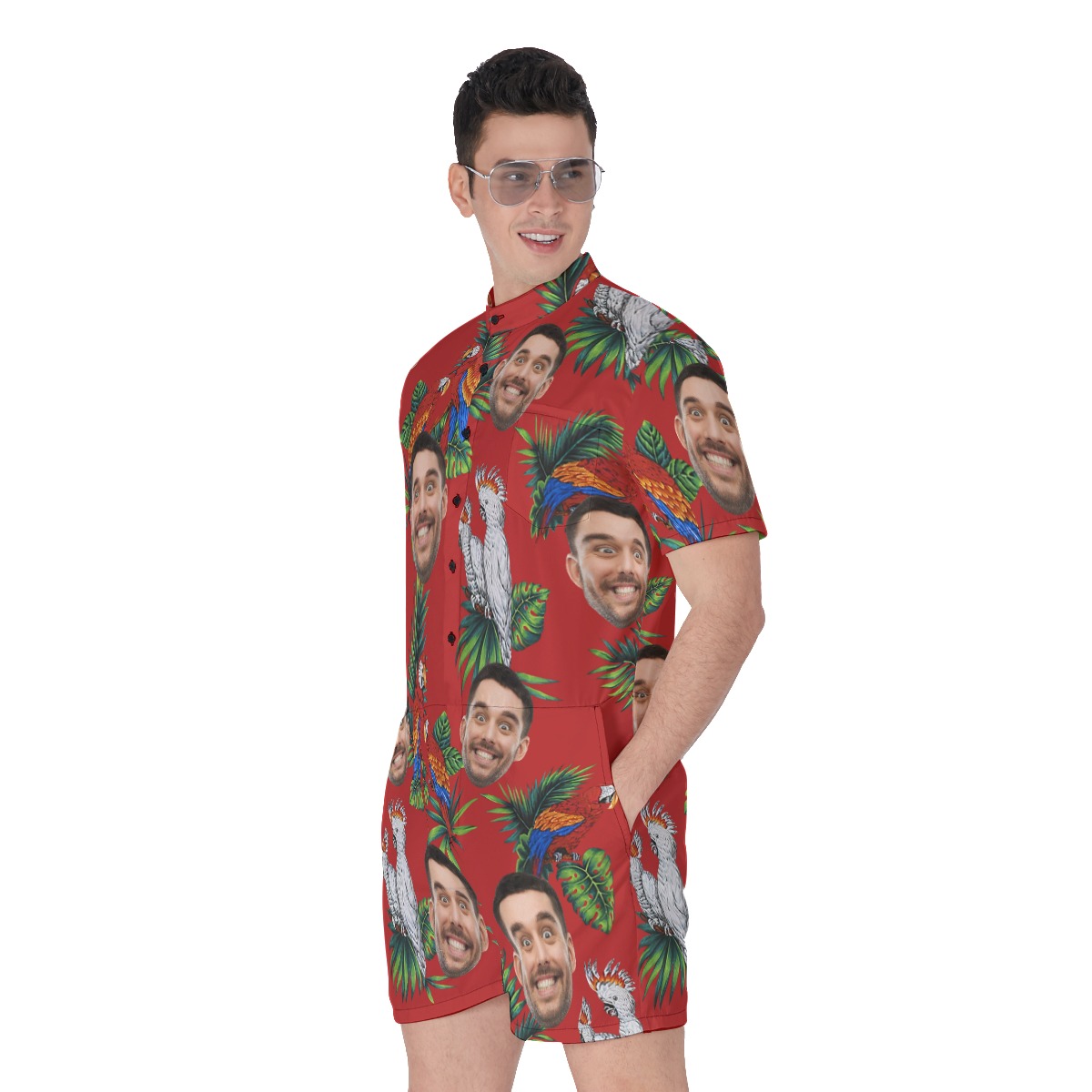 Parrot Red Custom Face Men's Hawaiian Romper