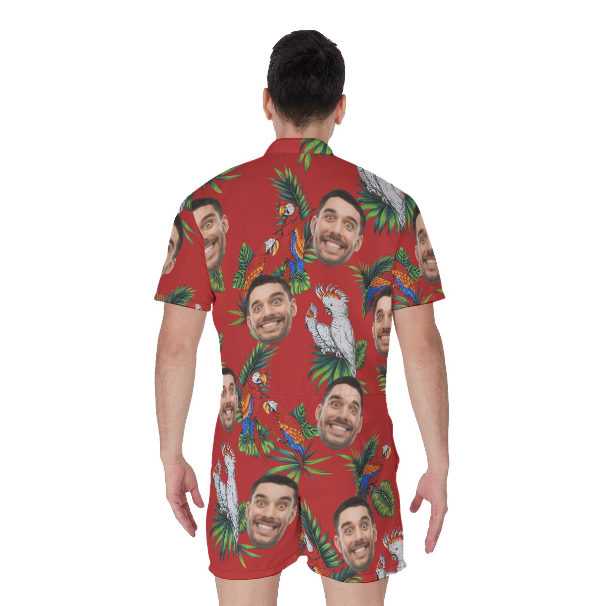 Parrot Red Custom Face Men's Hawaiian Romper