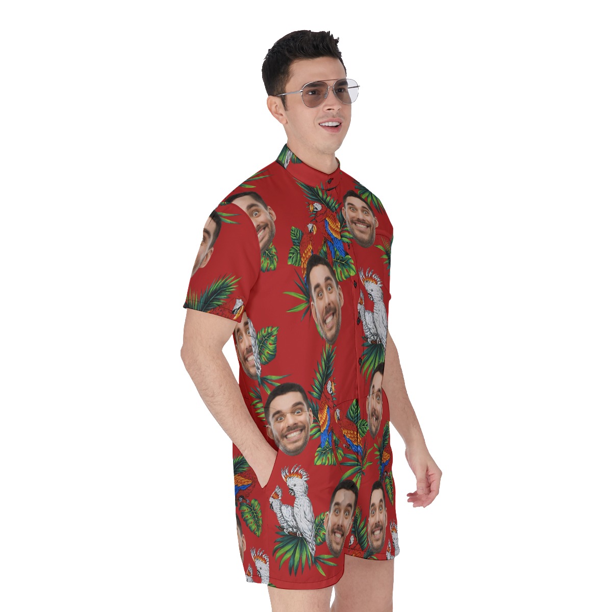 Parrot Red Custom Face Men's Hawaiian Romper