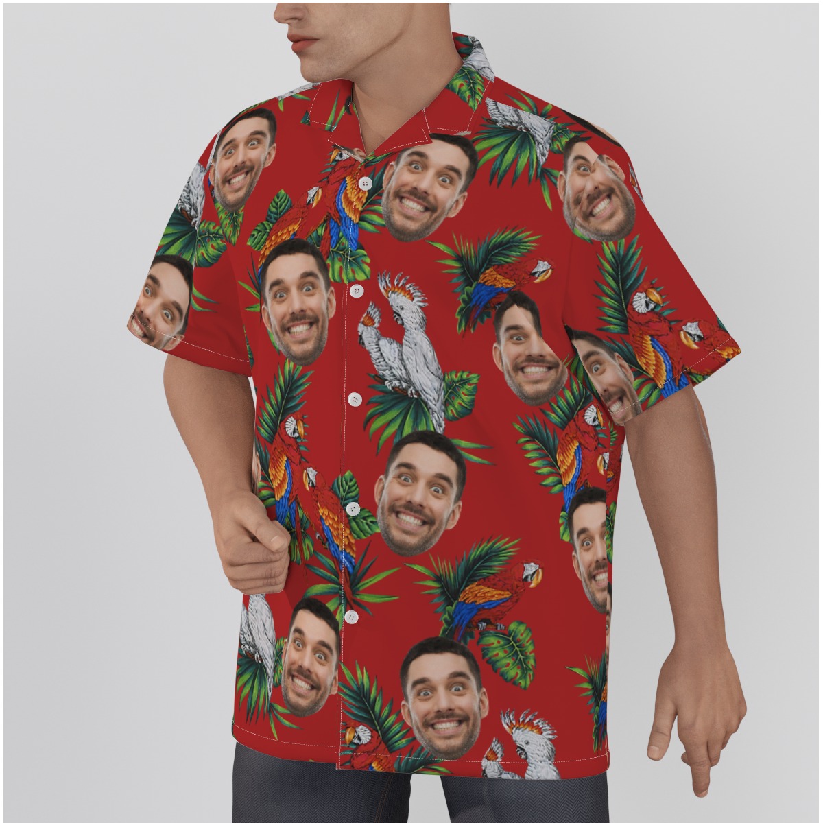Custom Red Parrot Hawaiian Shirt With Multiple Faces