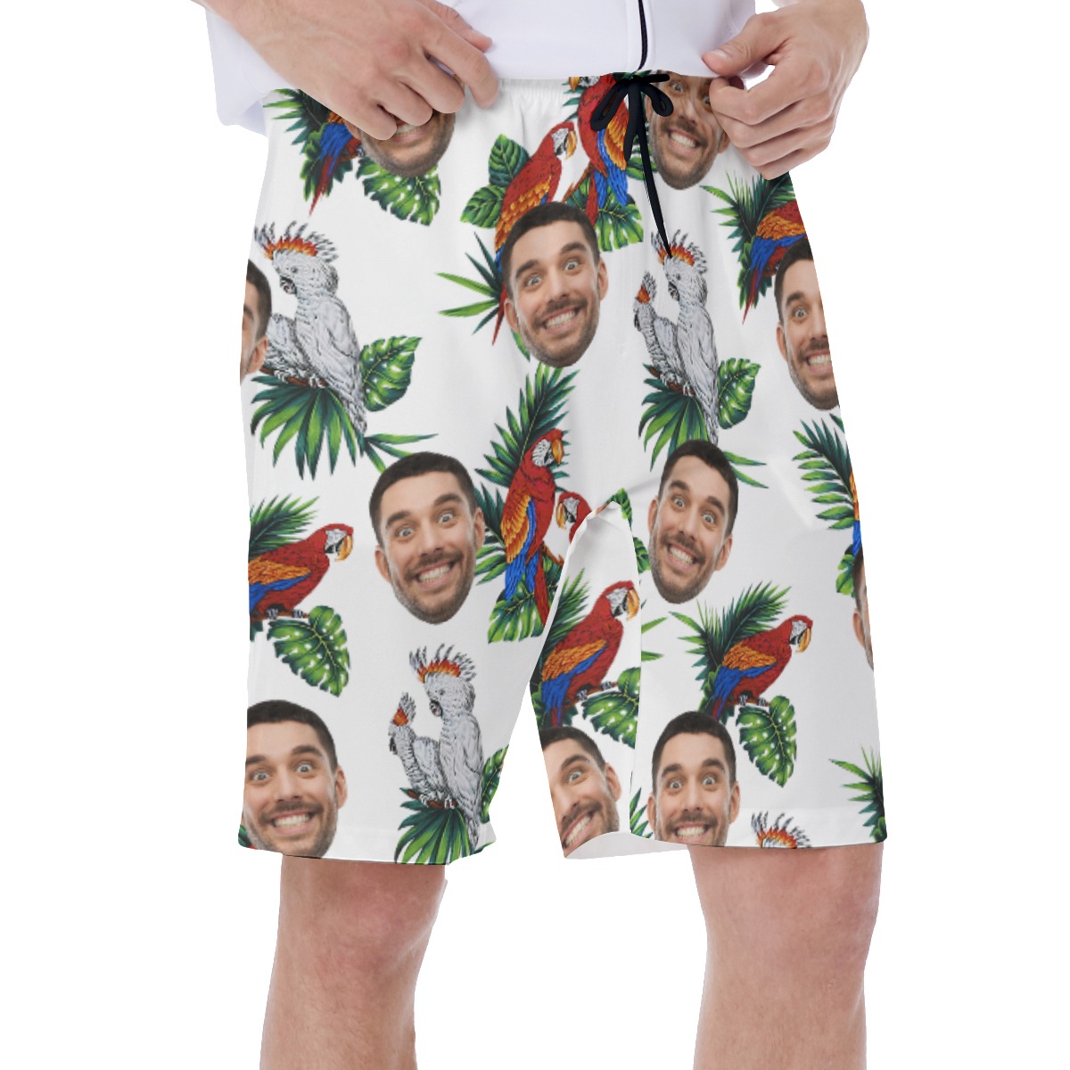 Custom Face Parrot Hawaiian Men's Swim Trunks
