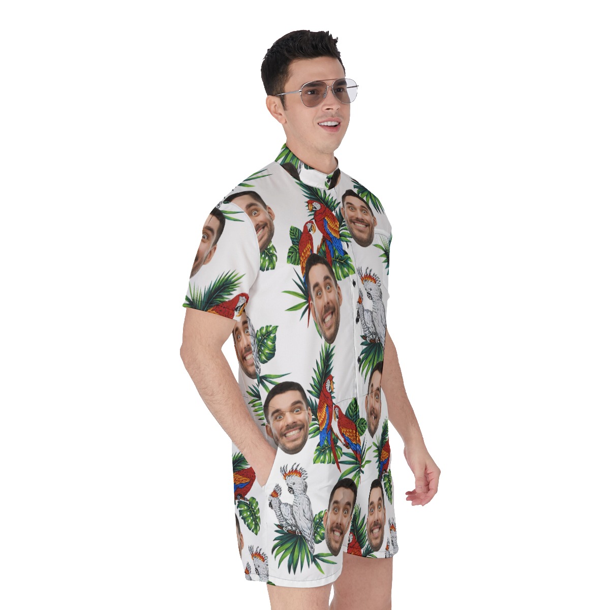 Custom Face Parrot Men's Hawaiian Romper