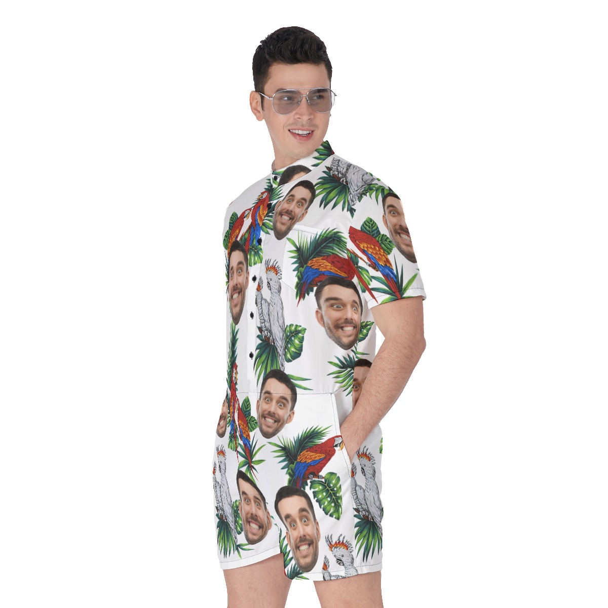 Custom Face Parrot Men's Hawaiian Romper
