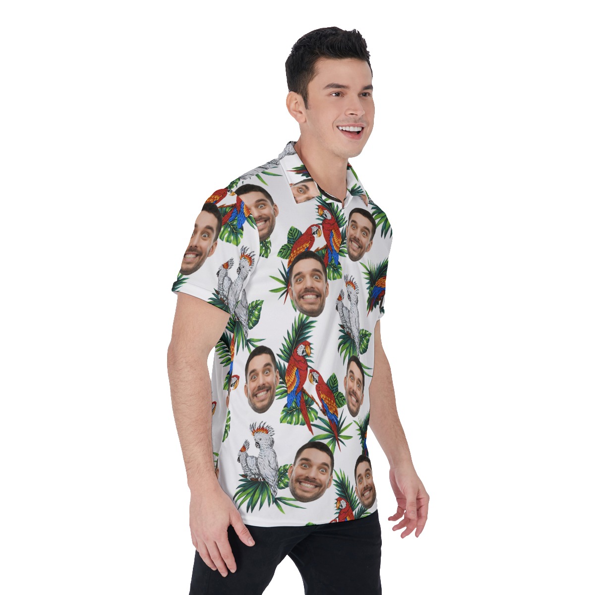 Parrot Custom White Polo Shirt With Multiple Face