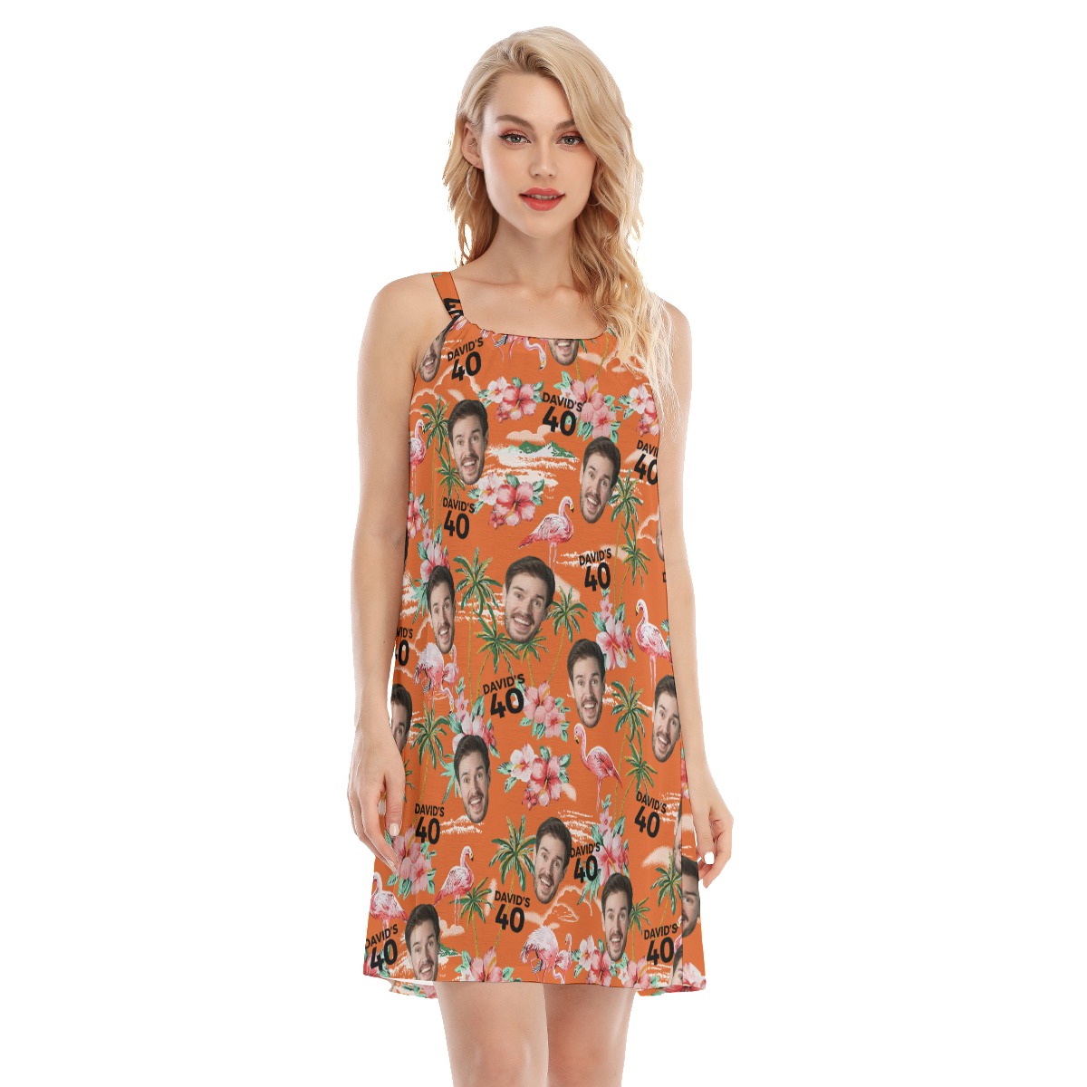 Custom Birthday Orange Hawaiian Dress With Face And Text - variant image 1