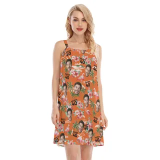 Custom Birthday Orange Hawaiian Dress With Face And Text
