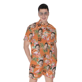 Custom Birthday Orange Hawaiian Romper With Face And Text