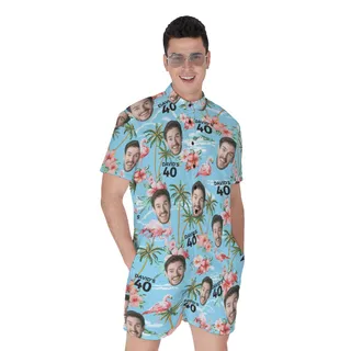Birthday Beach Party Custom Men's Hawaiian Romper