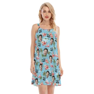 Light Blue Birthday Cami Dress With Custom Face And Name