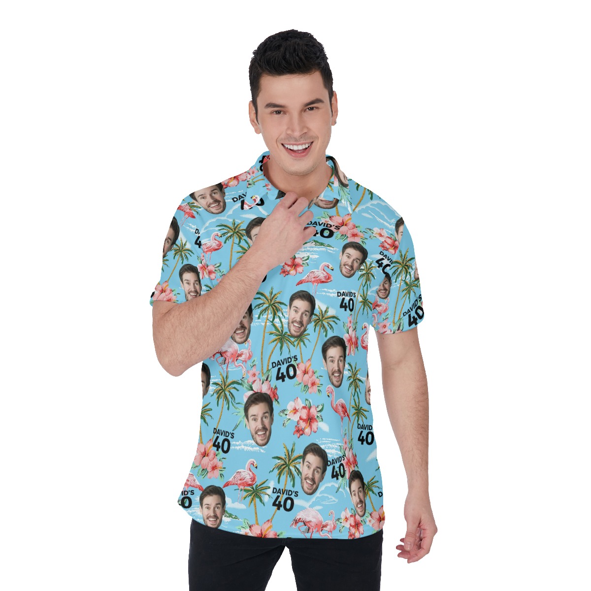 Light Blue Birthday Custom Golf Shirt With Face And Name - variant image 1